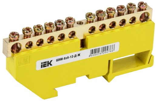 Шина на DIN-изоляторе IEK Шина PE "земля" ШНИ-6х9-12-Д-Ж (YNN10-69-12D-K05)
