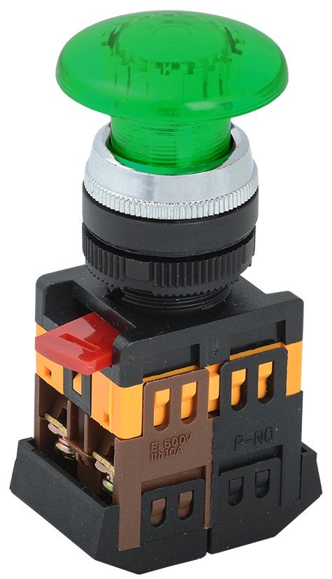 Кнопка с фиксацией с подсветкой IEK Кнопка AELA-22 "Грибок" зеленая, неон 1з+1р (BBG20-AELA-K06)