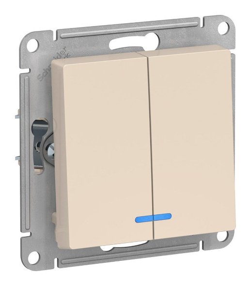 Выключатель 2-кл. AtlasDesign с подсветкой, бежевый (ATN000253)