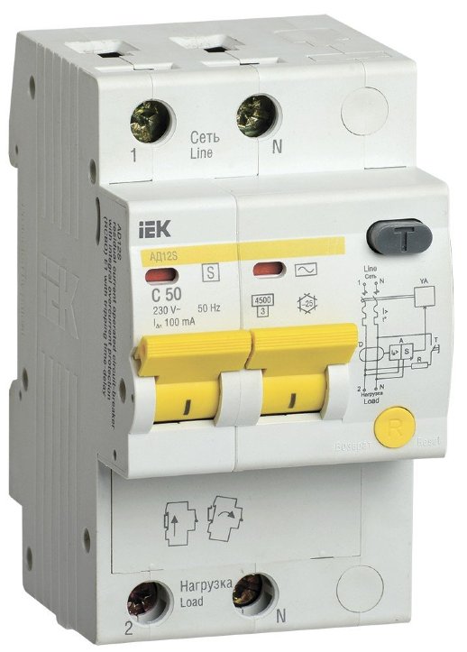 Автоматический выключатель дифференциального тока IEK АД12S 2Р 50А 100мА (MAD13-2-050-C-100)