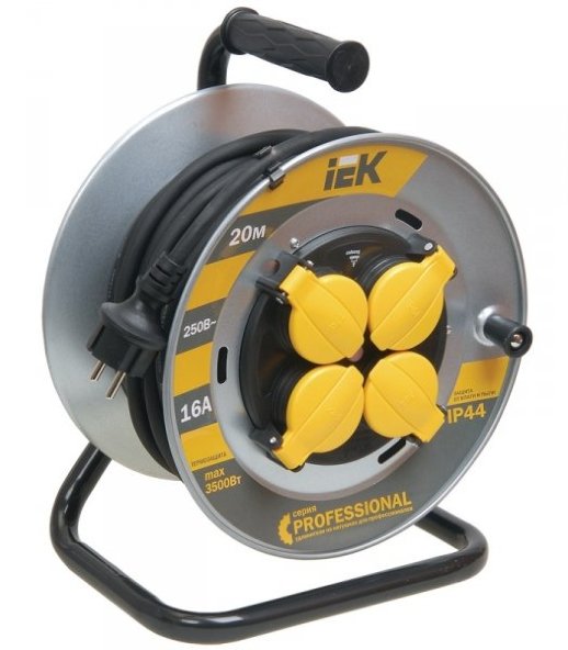 Удлинитель на металлической катушке "Professional" IEK УК30 4 места, 30м (WKP17-16-04-30-44)