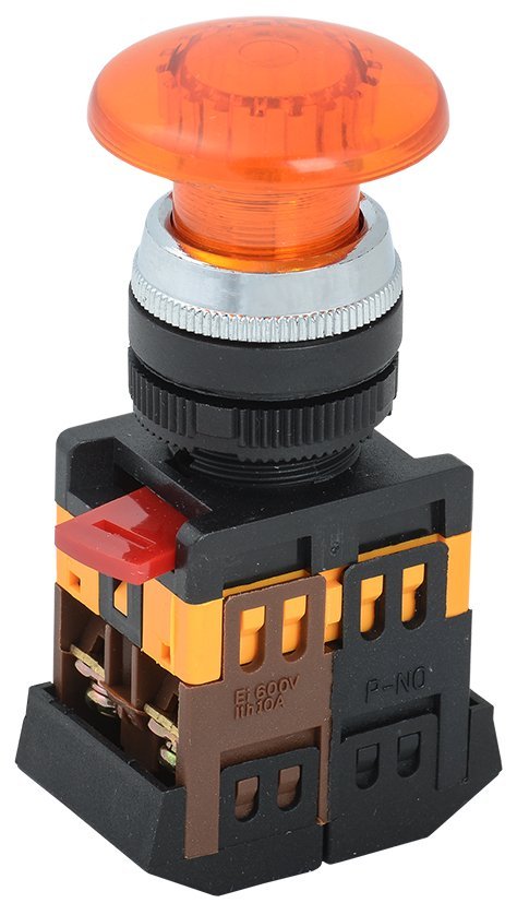 Кнопка с фиксацией с подсветкой IEK Кнопка AELA-22 "Грибок" желтая, неон 1з+1р (BBG20-AELA-K05)