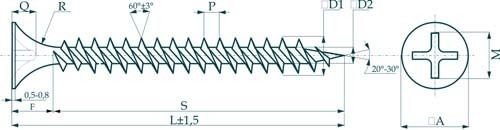 Саморез с потайной головкой и мелким шагом Прочие зарубежные Саморезы 3,5х41 потай, частая резьба, оксид (1000 шт)