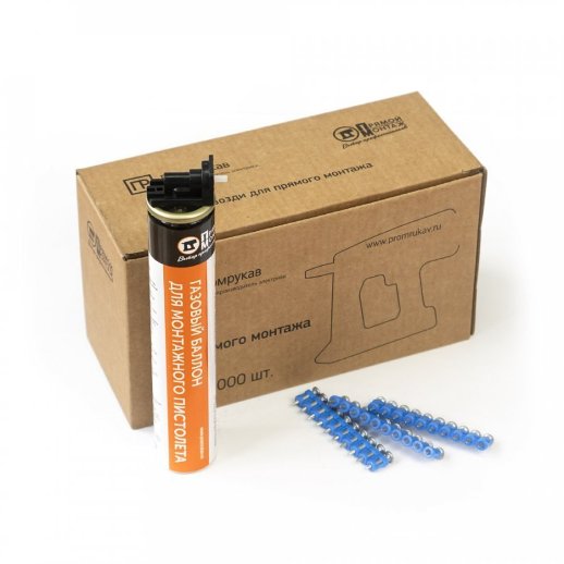 Комплект газовый баллон 165 мм и гвозди для прямого монтажа 3х32 мм (усиленные) (1000 шт) (Промрукав) (PR08.22655)