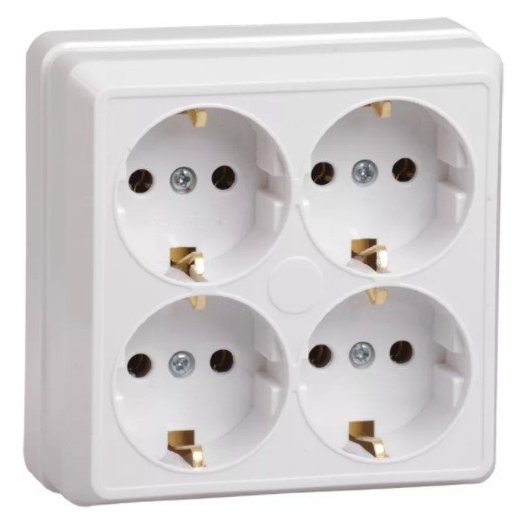 Розетка 4 местная с заземляющим контактом открытой установки "ОКТАВА" IEK РС24-3-ОБ белая (ERO41-K01-16-DC)