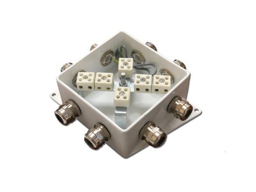 Коробка монтажная огнестойкая Гефест КМ-О (12к*6,0)-IP66-120х120, восемь вводов