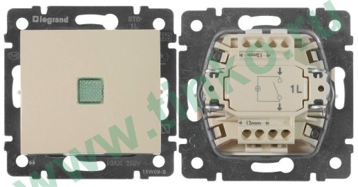 Выключатель Valena 1кл., с подсветкой, 10АХ, 250В, слоновая кость (774310)