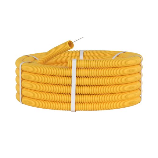 Труба гофрированная с протяжкой, не распространяющая горение ДКС Труба ПВХ легкая желтая D=20 (91920Y)