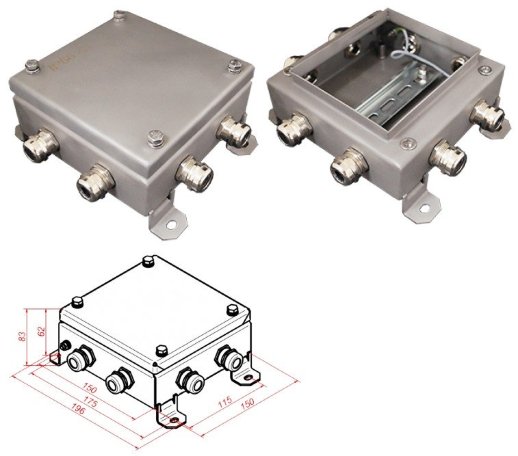 Коробка монтажная электротехническая Гефест КМ IP66-1515, 8 вводов, нержавейка