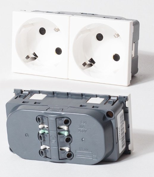 Розетка электрическая 2х2К+З, белый (200003)