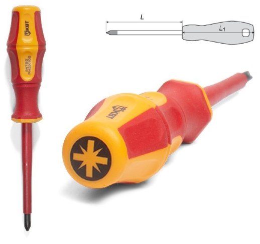 Диэлектрическая отвертка Pozidriv КВТ Отвертка ПРОФИ PZ1х80
