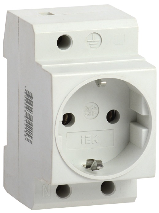 Розетка с заземлением на DIN-рейку IEK РАр10-3-ОП белая (MRD10-16)