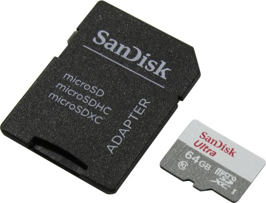 Карта памяти microSDXC, 64 ГБ, Class 10 SANDISK SDSQUNR-064G-GN3MA