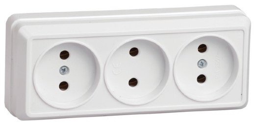 Розетка 3 местная без заземляющего контакта открытой установки "ОКТАВА" IEK РС23-2-ОБ белая (ERO30-K01-10-DC)