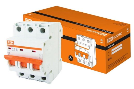 Автоматический выключатель TDM ЕLECTRIC ВА47-29 3Р 16А 4,5кА х-ка С (SQ0206-0109)