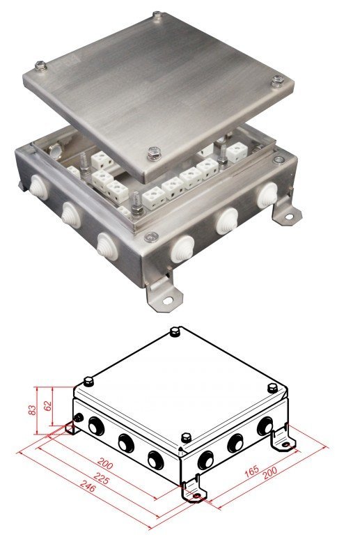 Коробка монтажная огнестойкая Гефест КМ-О (32к)-IP54-2020, 12 вводов, нержавейка