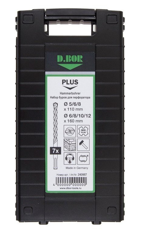 Набор буров SDS-plus (5,6,8х110 мм, 6,8,10,12х160 мм) D.BOR Набор буров SDS-plus V PLUS 7шт, 2-cutting (240987)
