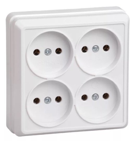 Розетка 4 местная без заземляющего контакта открытой установки "ОКТАВА" IEK РС24-2-ОБ белая (ERO40-K01-10-DC)