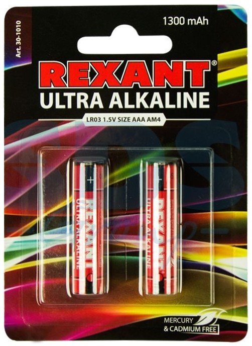 Элемент питания Rexant Ультра алкалиновая батарейка AAA/LR03 1,5 V 2 шт. блистер REXANT (30-1010)