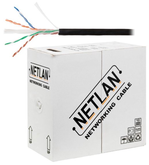 Кабель «витая пара» (LAN) для структурированных систем связи NETLAN U/UTP 4pair, Cat6, Solid, Out, PE (EC-UU004-6-PE-BK)