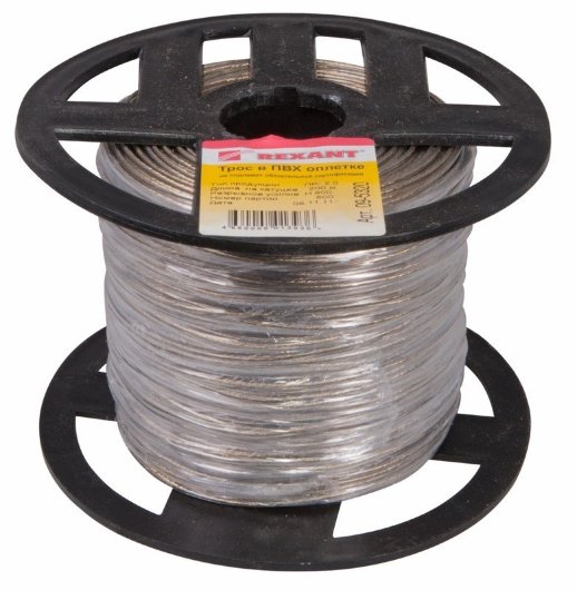 Трос стальной Rexant Трос стальной в ПВХ оплетке d=2,0 мм, прозрачный (200м)(09-5320)