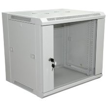Шкаф телекоммуникационный 19' настенный 12U 600×450×635 мм (ШxГxВ) - передняя дверь стекло, боковые стенки съемные (разобранный) RAL 7035 (04-2202)