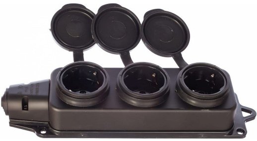 Розетка (колодка) трехместная с заглушками еврослот каучук черная (602230)