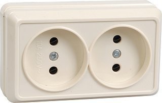 Розетка 2 местная без заземляющего контакта открытой установки "ОКТАВА" IEK РС22-2-Окм кремовая (ERO20-K33-10-DC)
