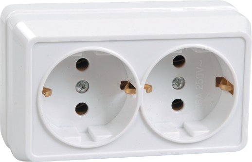Розетка 2 местная с заземляющим контактом открытой установки "ОКТАВА" IEK РС22-3-ОБ белая (ERO21-K01-16-DC)