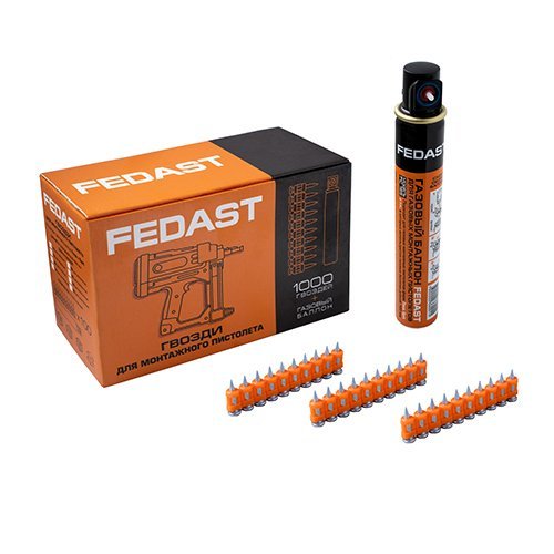 Гвоздь FEDAST Гвозди 3.0*19 мм для монтажного пистолета с кованым наконечником Bullet point в комплекте с газовым баллоном 165 мм FEDAST (1000 шт) (fd3019mgbpfc)
