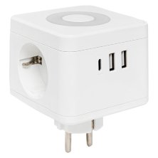 Тройник 'Куб' 2 гнезда 2USB 2,4А+Type C + Ночник