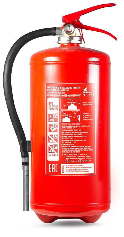 Огнетушитель закачной воздушно-пенный летний Пожтехника Центр ОВП-4(з)-АВ МИГ Летний (ФторПАВ)