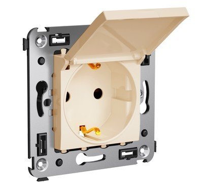 Розетка с крышкой ДКС Розетка с крышкой в стену, 2P+E Avanti ванильная дымка (4405013)