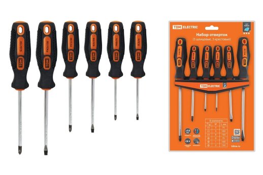 Набор отверток 6 шт.: SL:3x75,5x100,6x150, PH:0х75,1x100,2x150, пластиковый держатель, CR-V 'Алмаз' TDM (SQ1013-0207)