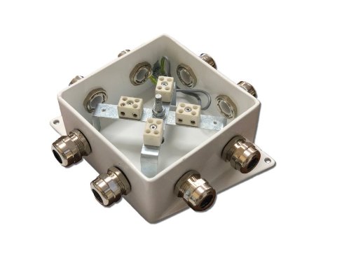 Коробка монтажная огнестойкая Гефест КМ-О (8к)-IP66-120х120, пять вводов