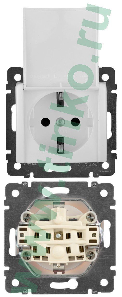 Розетка Valena 2К+З с заземлением, с откидной крышкой, белый (774422)