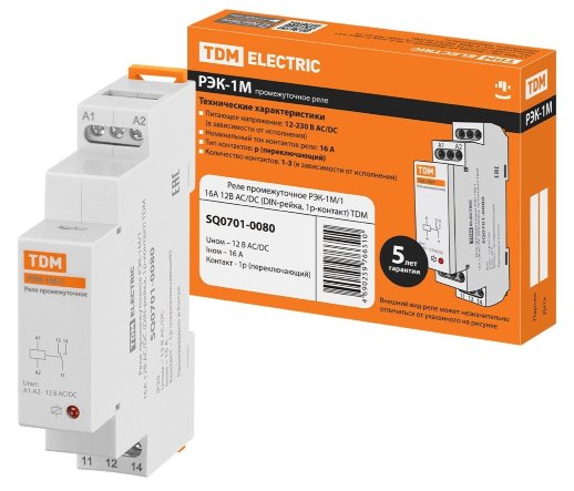 РЭК-1М/1 16А 12В АС/DC (DIN-рейка, 1р-контакт) (SQ0701-0080)