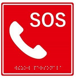 Табличка тактильная с пиктограммой "SOS Трубка" (150x150мм) красный фон Hostcall MP-010R2