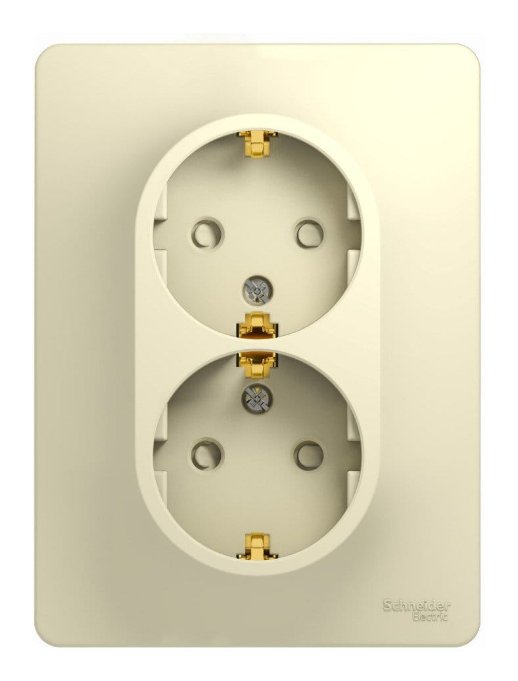 Розетка Glossa двойная с заземлением со шторками, в сборе, бежевый (GSL000226)