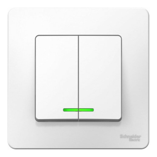 Выключатель 2-клавишный скрытой установки BLANCA, с подсветкой, белый (BLNVS006511)