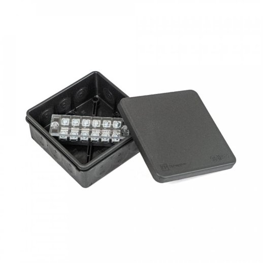 Коробка распределительная 100х100х40 двухкомпонентная (HF) в комплекте с 6-кл. зажимами, сечение до 2,5 мм², черная (PR80.0171)