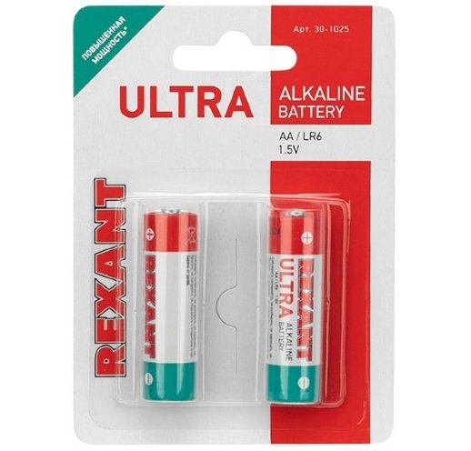 Элемент питания Rexant Ультра алкалиновая батарейка AA/LR6 1,5 V 2 шт. блистер REXANT (30-1025)