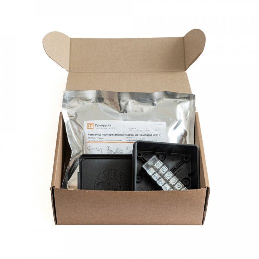 Коробка распределительная 100х100х40 двухкомпонентная (HF) в комплекте с компаундом и с 6-кл. зажимами, сечение до 2,5 мм², черная (PR80.0177)