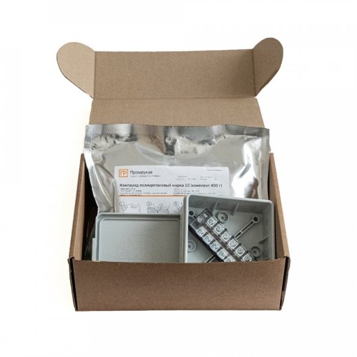 Коробка распределительная 100х100х40 двухкомпонентная (HF) в комплекте с компаундом и с 6-кл. зажимами, сечение до 2,5 мм², серая (PR80.0176)