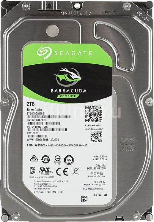 Жесткий диск (HDD) для видеонаблюдения Seagate HDD 2000 GB (2 TB) SATA-III Barracuda (ST2000DM008)