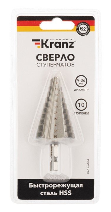 Сверло по металлу шлифованное Kranz Сверло по металлу ступенчатое 9,0-36,0 мм 110 mm 62 HRC Kranz (KR-12-6604)