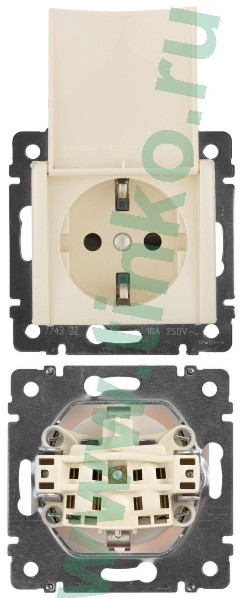 Розетка Valena 2К+3 с откидной крышкой, на винтах 16 А 250В, слоновая кость (774322)