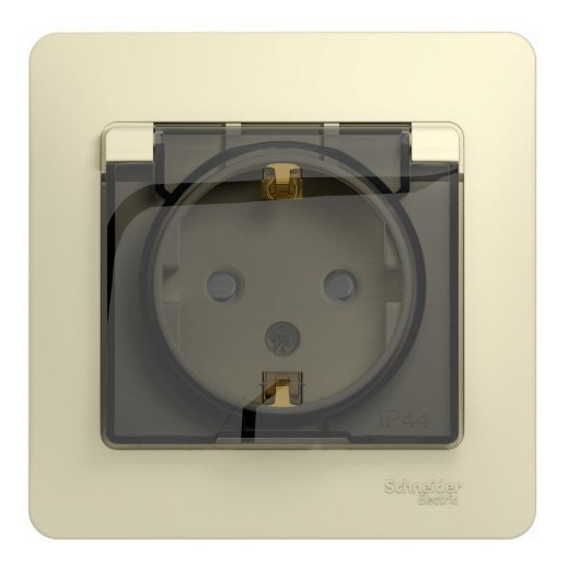Розетка Glossa с заземлением со шторками с крышкой, в сборе, IP44, бежевый (GSL000248)