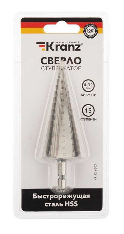Сверло по металлу шлифованное Kranz Сверло по металлу ступенчатое 4,0-32,0 мм 102 mm 62 HRC Kranz (KR-12-6603)