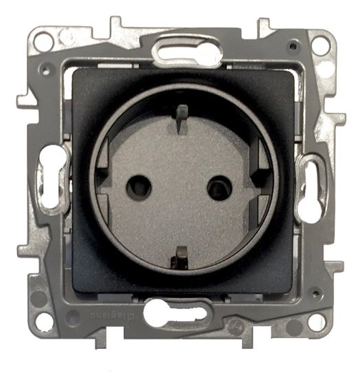 Розетка LegranD Розетка 2К+З со шторками, немецкий стандарт ETIKA, антрацит (672622)